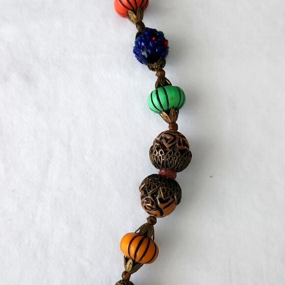 Vintage Brass Beaded Statement Necklace | Handmade Bold Jewelry - Picture 4 of 6